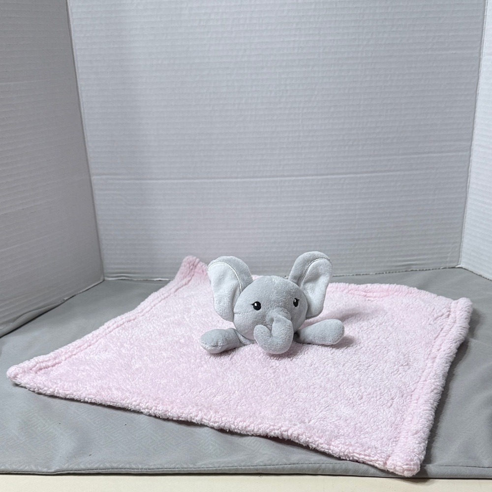 Cutie Pie Lovey Gray Elephant Plush With Pink Security Blanket 14X14 Cuddly Soft